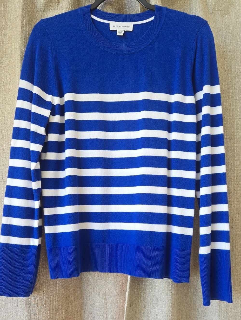 Free Assembly Women's Royal Blue & White Striped Crewneck Sweater